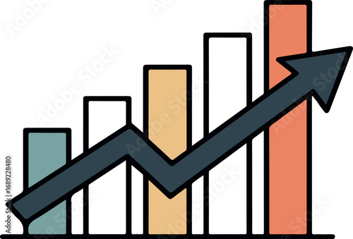 Bar chart with upward trending arrow graph rising trend