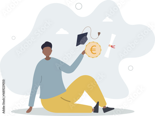 Education cost, tuition or scholarship, money for university or graduation, school expense or student debt, college diploma concept,.life and employment of people.