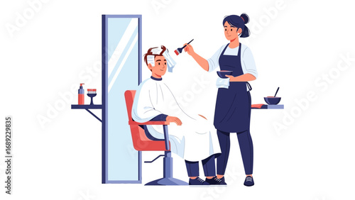 Professional hairstylist carefully styling a client s hair in a modern salon setting with mirror and tools