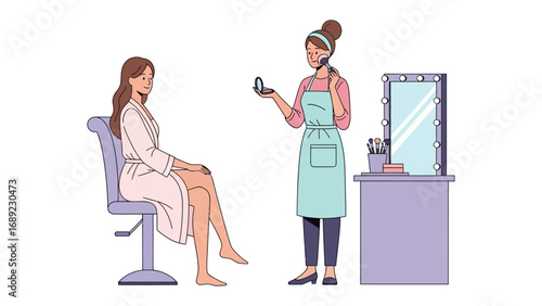 Stylist consults with client in salon chair before hair treatment and styling session