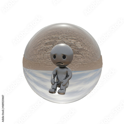 3d faceless cartoon character carrying a huge question mark isolated on white background, symbol of problem solving, doubt, and confusion