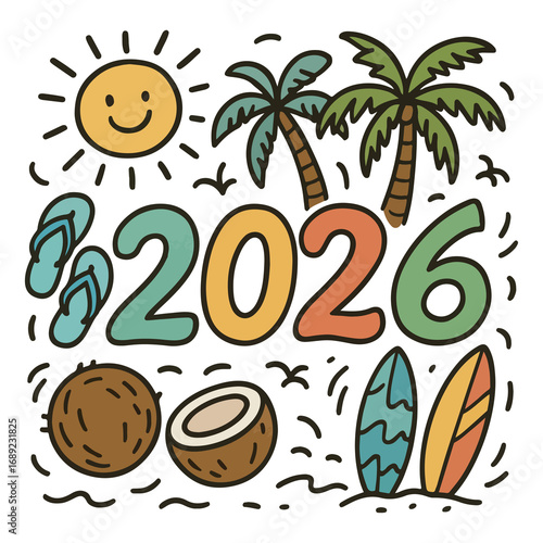 Summer Theme 2026 Illustration - Sun, Beach & Vacation Vibes

