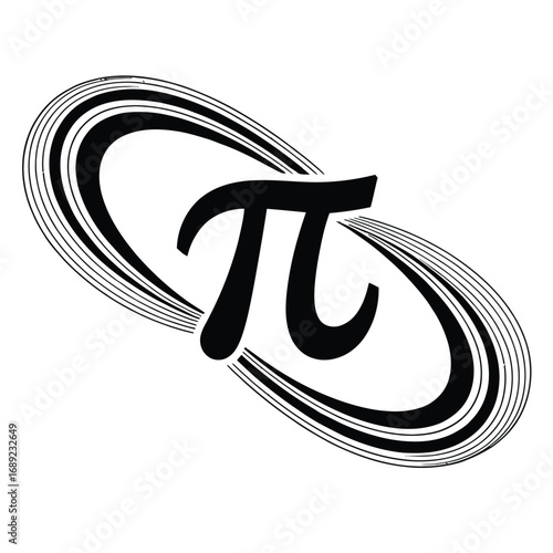 Black and white vector of an abstract infinity loop containing the Pi symbol for math, education, and STEM graphic design