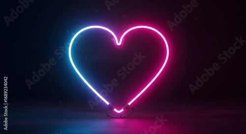 Glowing Neon Heart Sign in Blue and Pink Light