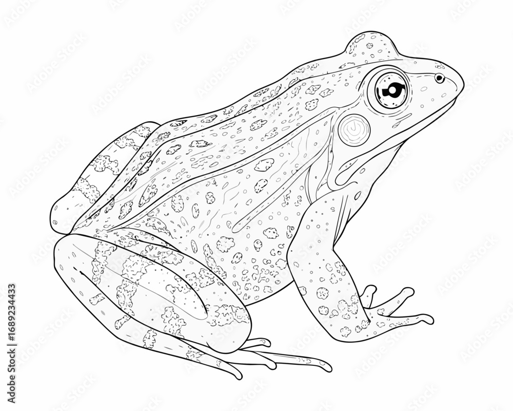 Naklejka premium Detailed line drawing illustration of a frog in profile view