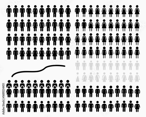 Diverse group of people icons representing population demographics and data