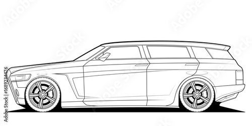 Vector line art classic car illustration coloring book page for adult drawing. Paper, outlines vehicle. Graphic element. Wheel. Black contour sketch illustrate Isolated on white background.