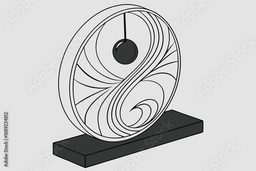 Abstract Sculpture With Pendulum And Swirling Design On Base ball