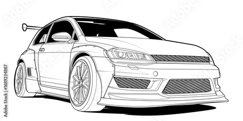 Dynamic black and white vector illustration of a sports car, embodying speed, power, and adrenaline. Perfect for automotive themes and racing enthusiasts. Capture the essence of speed in your design.
