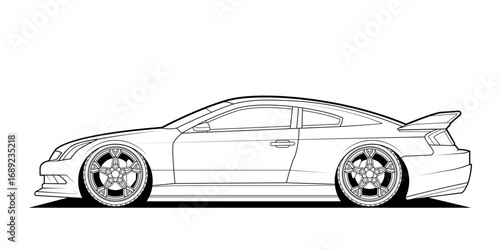 Original Vector line art car, concept design. Coloring page. Vehicle black contour outline sketch illustration isolated on white background. Cower drawing.