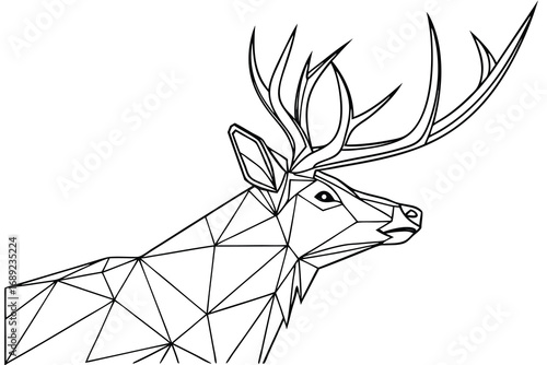 Geometric Deer Head Outline with Antlers on White Background stag animal