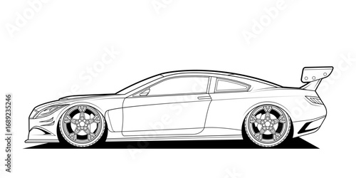 Original Vector line art car, concept design. Coloring page. Vehicle black contour outline sketch illustration isolated on white background. Cower drawing.
