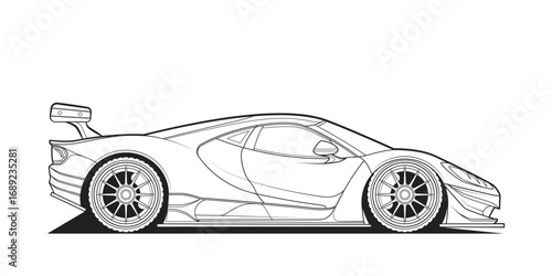 Original Vector line art car, concept design. Coloring page. Vehicle black contour outline sketch illustration isolated on white background. Cower drawing.