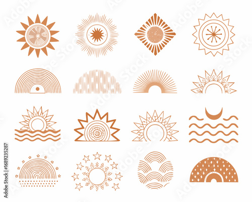 Boho sun and celestial elements collection in warm earth tones