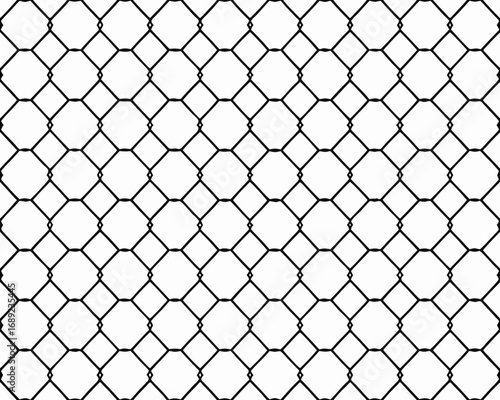 Seamless black chain link fence pattern on white background