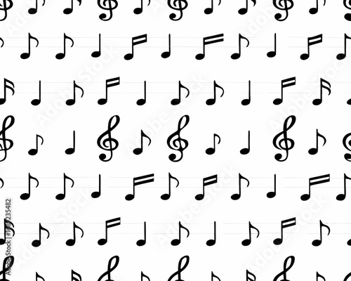 Seamless pattern of black musical notes on a white background