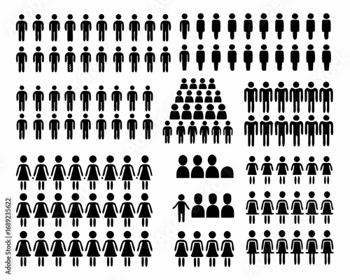 Collection of diverse human figures in various arrangements and group sizes