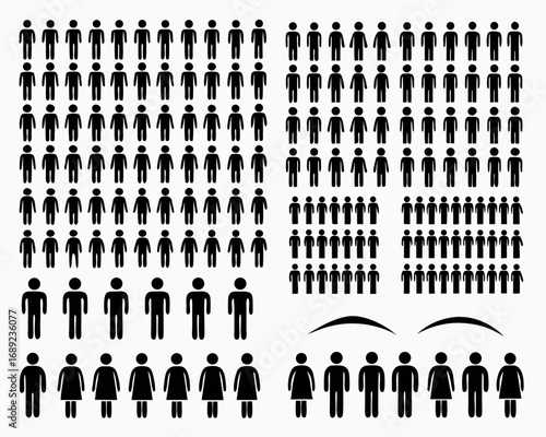 Collection of diverse stick figure people icons representing men women and children