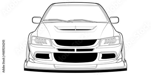 Vector coloring page illustration of a high-speed car. Black contour line art, isolated on a white background. Clean stroke outline without fill, perfect for books, drawing activities