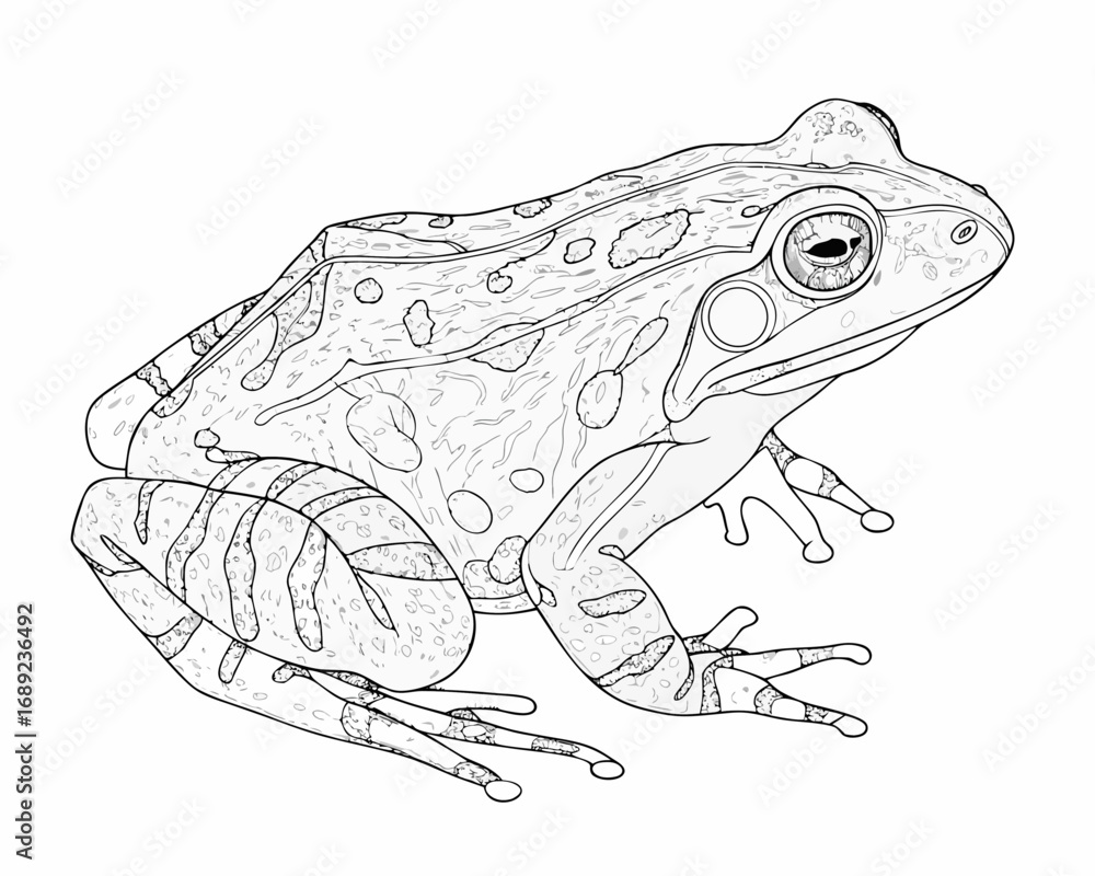 Naklejka premium Detailed line drawing of a spotted frog on a white background