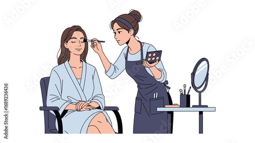 Professional makeup artist applying eyeshadow to a client sitting in a salon chair