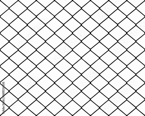 Seamless black chain link fence pattern on white background