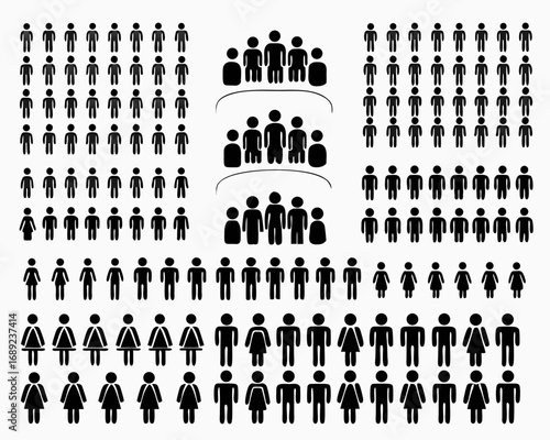 Collection of diverse stick figure people icons representing groups and individuals