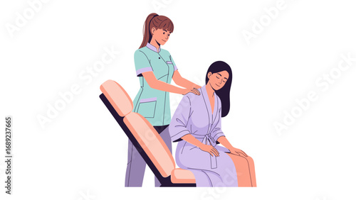 Healthcare professional performs a gentle massage on a seated patient s shoulders and upper back