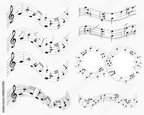 Collection of wavy and circular musical notation elements