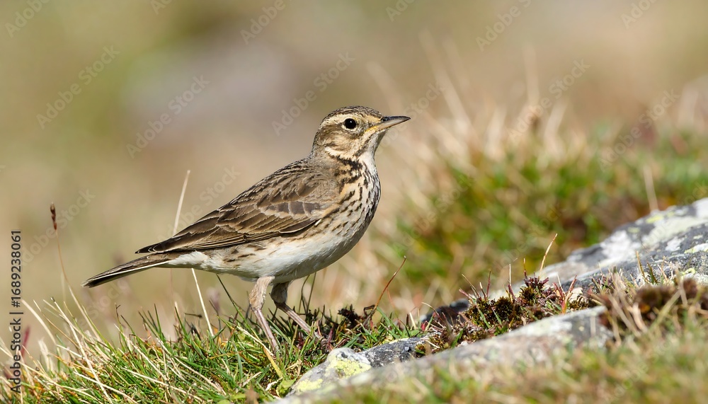 Fototapeta premium A small bird perched on a rocky outcrop