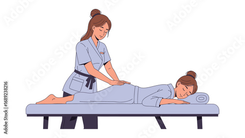 Professional massage therapist providing a relaxing back massage to a client lying on a treatment table