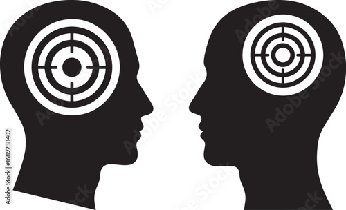 Two heads facing each other with target silhouette