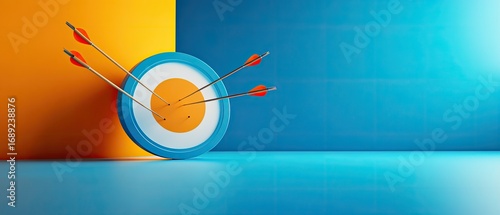 Target with Arrows Missing Bullseye on Dual-Tone Background Representing Challenges and Missed Goals