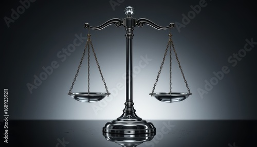 A classic and polished scales of justice on a clean table