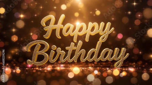 Wallpaper Mural Golden Happy Birthday Text with Bokeh Effect and Sparkles. Torontodigital.ca