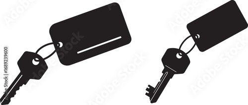 Two black keychains with keys silhouette