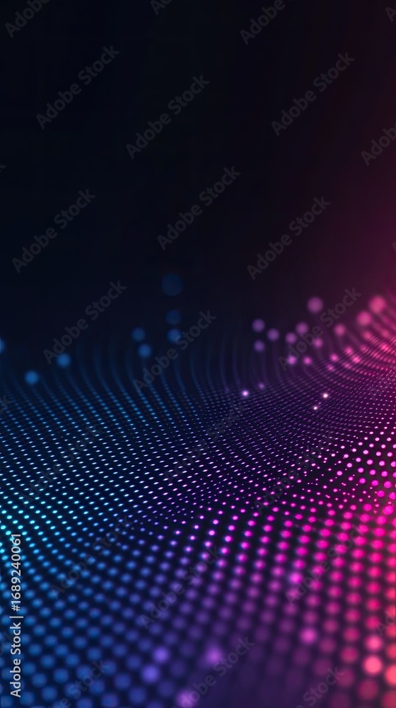 Obraz premium Abstract Digital Wave: Gradient Dots, Futuristic Design, Neon Colors, Dark Background.