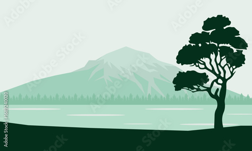 Natural Panorama, Mountains and Lakes in the Morning