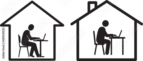Two people working from home silhouette