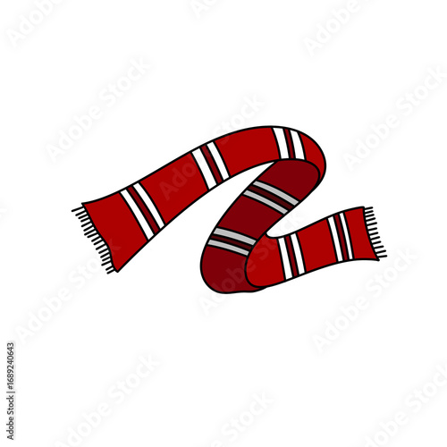 A red and white striped scarf is shown in a cartoon style