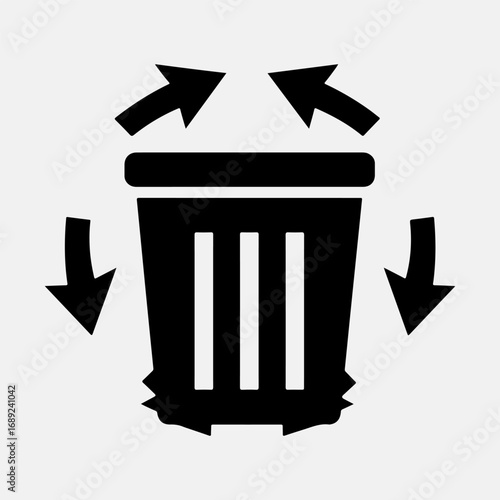 Recycle Bin Symbol Flat Icon Set Single Black Silhouette Art