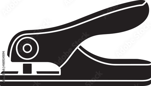 Single Hole Punch Silhouette Icon for Paper Crafting and Office Supplies in Black and White