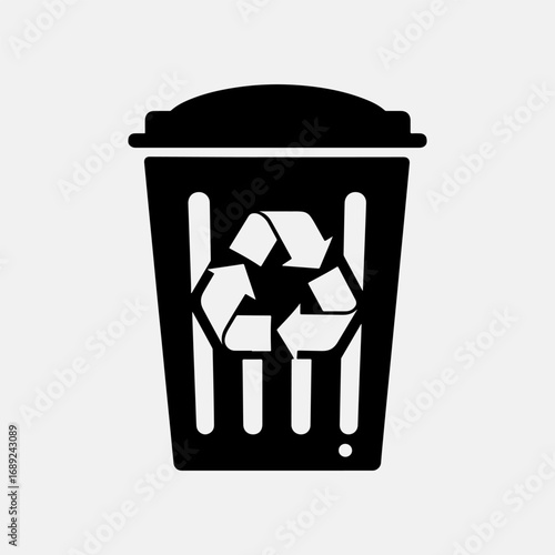 Recycle Bin Symbol Flat Icon Set Single Black Silhouette Art