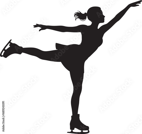 Figure Skater Silhouette Performing a Spiral with Elegance and Poise on Transparent