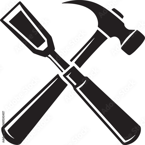 Hammer and Chisel Crossed Vector Illustration for Carpentry and Woodworking Projects