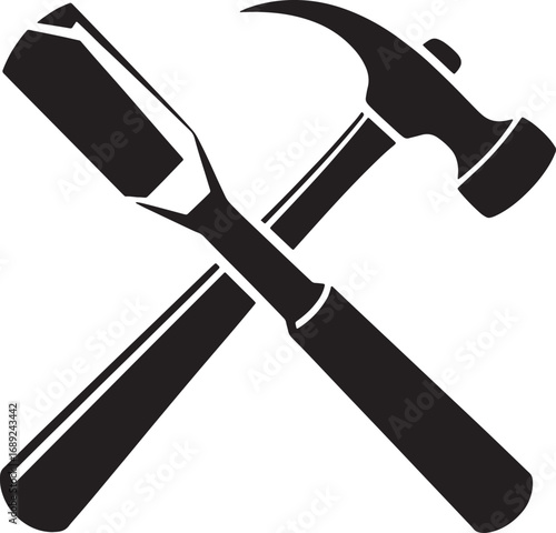 Hammer and Chisel Crossed Vector Illustration for Carpentry and Woodworking Projects
