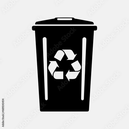 Recycle Bin Symbol Flat Icon Set Single Black Silhouette Art