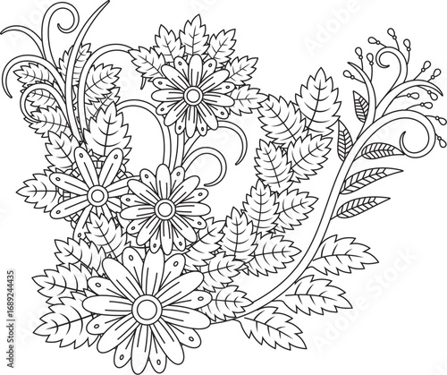Relaxing flowers coloring page beautiful floral design for adults and children white background