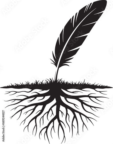 Feather Quill Root System Silhouette Symbolism Growth Connection Nature Illustration Design