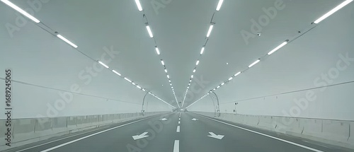 Modern Highway Tunnel Interior, Radiant Lighting, and Smooth Surfaces
